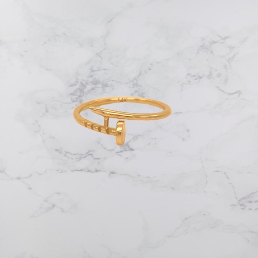 14K Solid Yellow Gold Nail Motif Wrap Ring